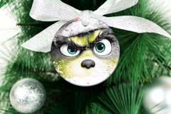 Christmas Grinch Cat Face Round Ornaments, 4 Sublimation PNG Product Image 3