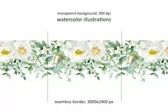 Watercolor White Peony Seamless Border PNG clipart Product Image 2