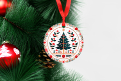4 Embroidery Christmas Round Ornaments, Xmas Sublimation PNG Product Image 3