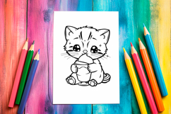 4 Kawaii Cat Coloring Pages, Printable Designs for Kids Product Image 3