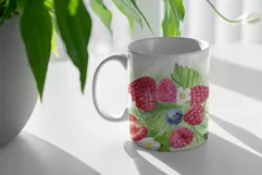 Watercolor Pink Berry and flowers Mug Sublimation Product Image 3