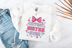 Cutest Sister Ever SVG - Colorful Retro Coquette Bow Design Product Image 2