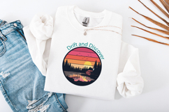 Retro Sunset Lake Cabin Logo - Drift and Discover SVG Product Image 3
