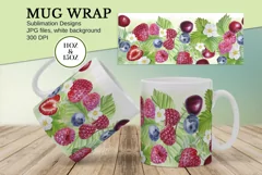 Watercolor Pink Berry and flowers Mug Sublimation Product Image 1