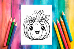 4 Kawaii Pumpkin Coloring Pages, Printable Designs for Kids Product Image 3