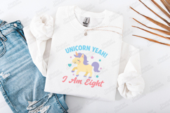 Unicorn Yeah I Am Eight Cute Birthday Girl T Shirt Design Product Image 1