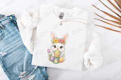 Cute Easter Bunny PNG - Watercolor Rabbit with Floral Eggs Product Image 3