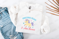 Unicorn Yeah I Am Seven Cute Birthday Girl T Shirt Design Product Image 1