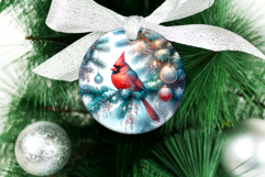 4 Christmas Cardinal Round Ornaments, Xmas Sublimation PNG Product Image 3