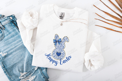 Blue Chinoiserie Bunny SVG - Happy Easter Preppy Floral Bow Product Image 3