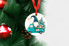 4 Whimsical Holiday Gnome Round Ornaments, Christmas designs Product Image 3