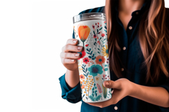 Boho Flowers Tumbler Wrap 20 oz, Floral Sublimation Design Product Image 3