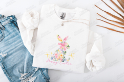 Watercolor Floral Bunny SVG - Pink Bow Easter Rabbit Design Product Image 3