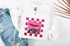 XOXO Pink Lips SVG - Retro Checkered Valentine Lips PNG Product Image 3