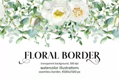 Watercolor White Peony Seamless Border PNG clipart Product Image 1