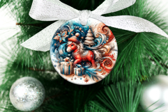 4 Christmas Red Fire Horse Round Ornaments, Xmas Sublimation Product Image 3