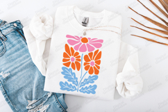 Retro Boho Floral Art Print Groovy 70s Wildflower SVG PNG Product Image 2