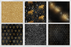 16 Black &amp; Gold Taurus Zodiac Seamless Patterns Product Image 3