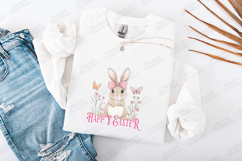 Happy Easter Bunny Illustration - Watercolor Floral Rabbit Product Image 3