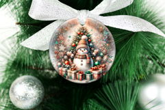 4 Sparkling Snowman Round Ornaments, Xmas Sublimation PNG Product Image 3