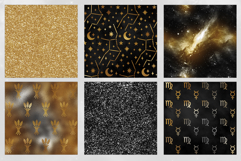 16 Black &amp; Gold Virgo Zodiac Seamless Patterns Product Image 3