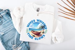 Waves Whisper Time Slows Tropical Beach Boat Summer SVG Logo Product Image 3