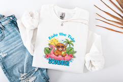 Highland Cow Summer Sublimation Design, Ride the Tide PNG Product Image 3