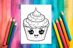 4 Kawaii Cupcake Coloring Pages, Printable Designs for Kids Product Image 3