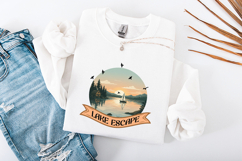 Lake Escape Sunset SVG - Retro Cabin &amp; Sailboat Sublimation Product Image 3