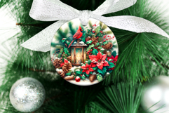 4 Lantern and Cardinal Round Ornaments, Xmas Sublimation PNG Product Image 3