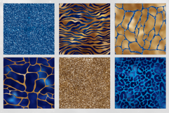 16 Blue &amp; Gold Luxury Safari Seamless Patterns Product Image 3