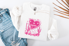 Retro Western Valentine Pink Cactus Heart PNG Sublimation Product Image 1