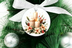 4 Christmas Candles Round Ornaments, Xmas Sublimation PNG Product Image 3