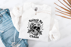 Raised By Chaos Skull Floral Shirt Design Product Image 3
