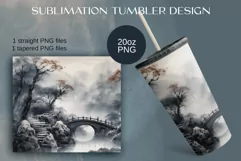 Tumbler sublimation design with watercolor chinese landscape Product Image 3