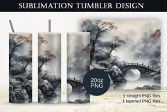 Tumbler sublimation design with watercolor chinese landscape Product Image 5