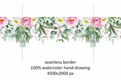 Watercolor Peony Seamless Border PNG clipart Product Image 2