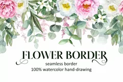Watercolor Peony Seamless Border PNG clipart Product Image 1