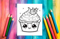 4 Kawaii Cupcake Coloring Pages, Printable Designs for Kids Product Image 4