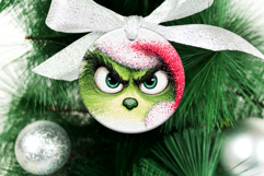 Christmas Grinch Cat Face Round Ornaments, 4 Sublimation PNG Product Image 4