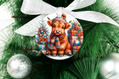 4 Vintage Christmas Bull Round Ornaments, Xmas Sublimation Product Image 4