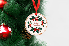 4 Embroidery Christmas Round Ornaments, Xmas Sublimation PNG Product Image 4