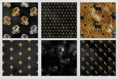 16 Black &amp; Gold Capricorn Zodiac Seamless Patterns Product Image 4