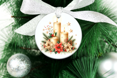 4 Christmas Candles Round Ornaments, Xmas Sublimation PNG Product Image 4