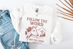 Follow The Word Not The Herd PNG, Christian Cow Shirt Product Image 3