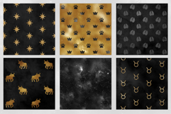 16 Black &amp; Gold Taurus Zodiac Seamless Patterns Product Image 4