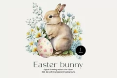 Vintage Watercolor Easter Binny Clipart PNG, Sublimation Product Image 1