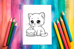 4 Kawaii Cat Coloring Pages, Printable Designs for Kids Product Image 4