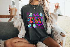 Spooky Season PNG, Neon Halloween Ghost, Bat &amp; Web PNG, Product Image 4