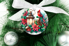 4 Lantern and Cardinal Round Ornaments, Xmas Sublimation PNG Product Image 4